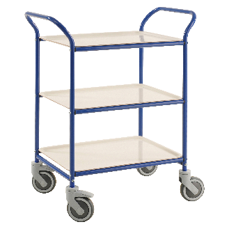 Kongamek Tablettwagen 770x495x960mm blau pulverbeschichtet mit Bremse und 3 Tabletts in weiß-Beschreibung lesen
