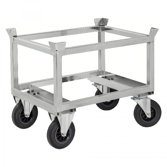 Palettenwagen verzinkt und verschweißt 700mm hoch mit Bremse für Halbpaletten 800x600mm-Beschreibung lesen