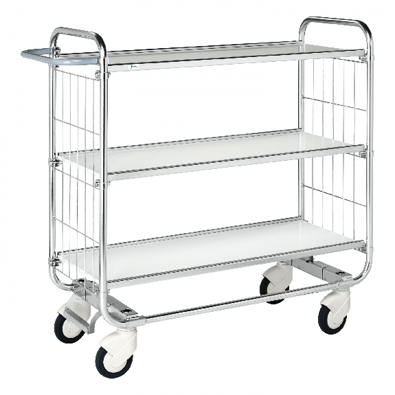 Bordwagen verzinkt mit 3 laminierten Böden 1195x470mm und vergitterten Stirnwänden und Bremse-Beschreibung lesen