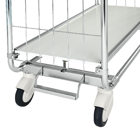 Bordwagen verzinkt mit 3 laminierten Böden 1195x470mm und vergitterten Stirnwänden und Bremse-Beschreibung lesen