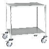 Edelstahl-Etagenwagen vollständig geschweißt, 2 Ladeflächen 625x415mm Gummibereifung mit Bremse