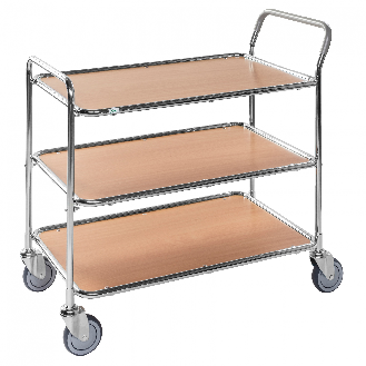 Tischwagen mit verzinktem Rahmen 3 Etagen 850x508mm Ladefläche in Bucheoptik-Beschreibung lesen