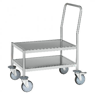Edelstahl-Plattformwagen rostfrei mit Schiebegriff, 2 Etagen 980x475mm Gummibereifung und Bremse-Beschreibung lesen