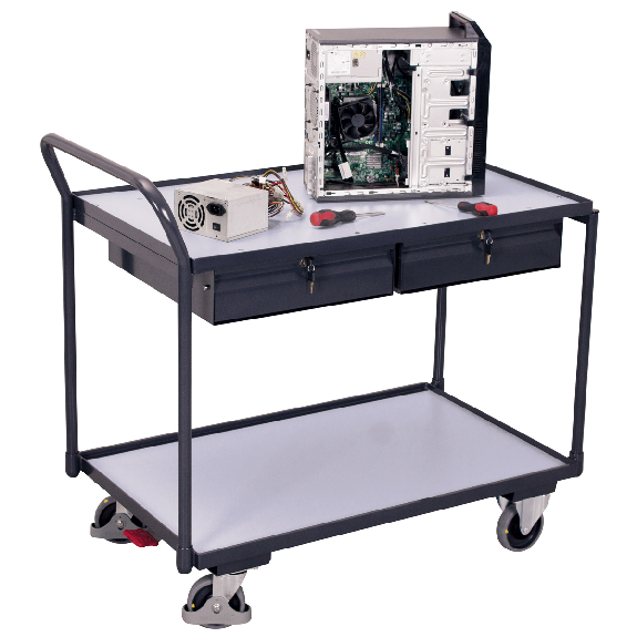 Carro de mesa ESD con asa de empuje curvada, 2 cajones y 2 áreas de carga 985x595 mm-Leer más