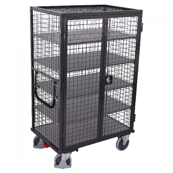 Etagenwagen, außen vergittert mit Flügeltür, Drehgriff und 5 Ladeflächen 1245x785mm Anthrazitgrau-Beschreibung lesen