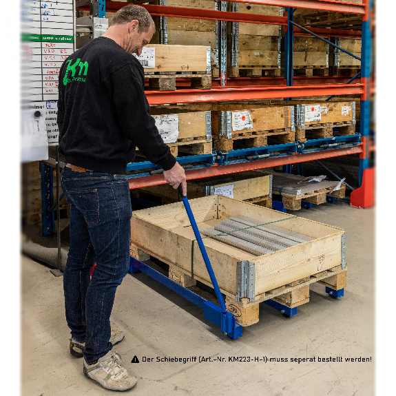 Kongamek Palettenwagen in blau 150mm hoch 1000kg Tragkraft für EUR-Paletten 1200x800mm-Beschreibung lesen