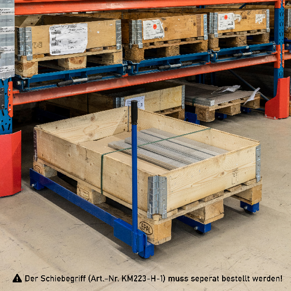 Kongamek Palettenwagen in blau 150mm hoch 1000kg Tragkraft für EUR-Paletten 1200x800mm-Beschreibung lesen