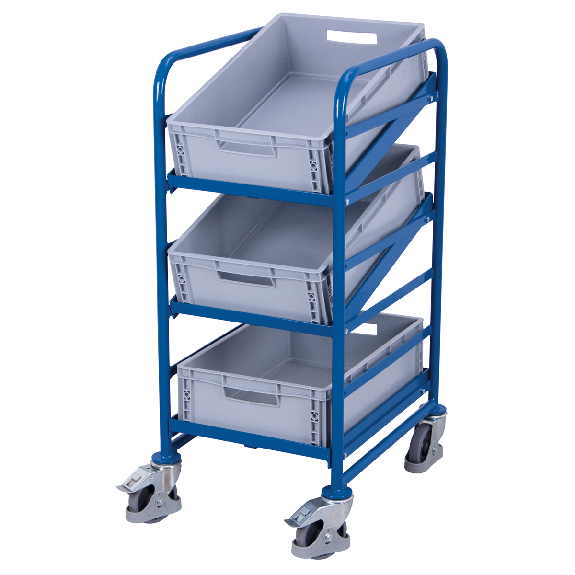 VARIOfit Eurokastenwagen mit 3 Kunststoffkisten und 2 neigbaren Etagen 410x610mm VARIOfit Eurokastenwagen mit 3 Kunststoffkisten und 2 neigbaren Etagen 410x610mm-Beschreibung lesen