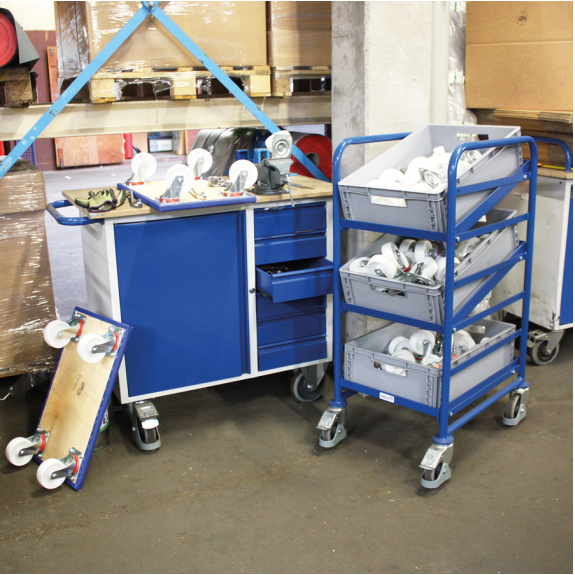 VARIOfit Eurokastenwagen mit 3 Kunststoffkisten und 2 neigbaren Etagen 410x610mm VARIOfit Eurokastenwagen mit 3 Kunststoffkisten und 2 neigbaren Etagen 410x610mm-Beschreibung lesen