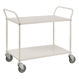 Kongamek Etagenwagen mit 2 Böden 900x540mm pulverbeschichtet in weiß mit 24mm Rand und Bremse-Beschreibung lesen