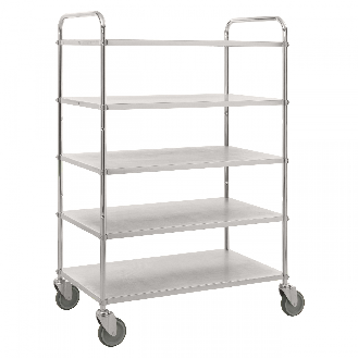 Etagenwagen mit 5 Böden 900x440mm pulverbeschichtet und verzinkt 24mm Rand mit Bremse-Beschreibung lesen