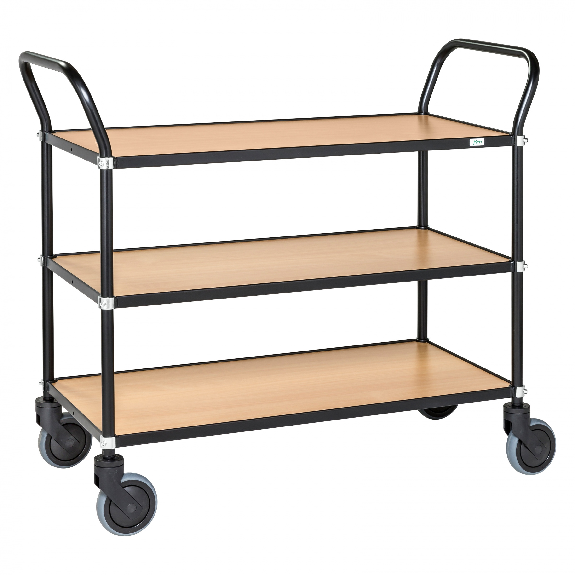 Design Servierwagen in schwarz mit 3 Böden 760x430mm in Bucheoptik ohne Bremse Design Servierwagen in schwarz mit 3 Böden 760x430mm in Bucheoptik ohne Bremse-Beschreibung lesen