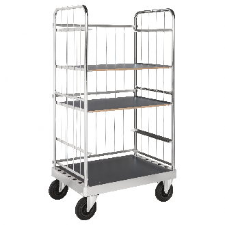 Etagenwagen verzinkt 1900mm hoch 3 Drahtwände mit 4 Ladeflächen 1105x742mm aus MDF ohne Bremse-Beschreibung lesen