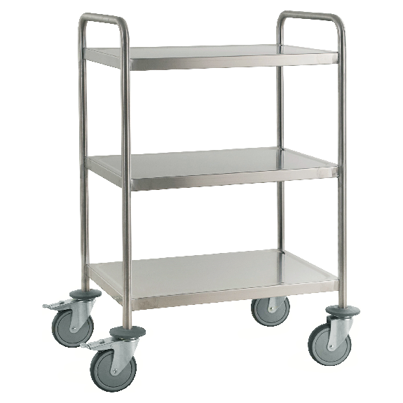 Edelstahl-Tischwagen vollständig geschweißt mit Schiebegriffen, 3 Ladeflächen 625x415mm-Beschreibung lesen