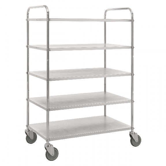 Etagenwagen mit 5 Böden 900x440mm pulverbeschichtet und verzinkt 24mm Rand ohne Bremse-Beschreibung lesen