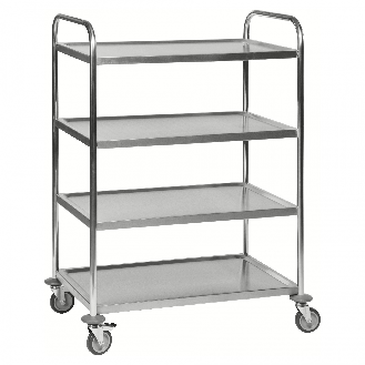 Kongamek Edelstahl- Tischwagen rostfrei mit 4 Böden 825x500mm mit Polyurethanbereifung und Bremse-Beschreibung lesen