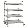 Kongamek Edelstahl- Tischwagen rostfrei mit 4 Böden 825x500mm mit Polyurethanbereifung und Bremse