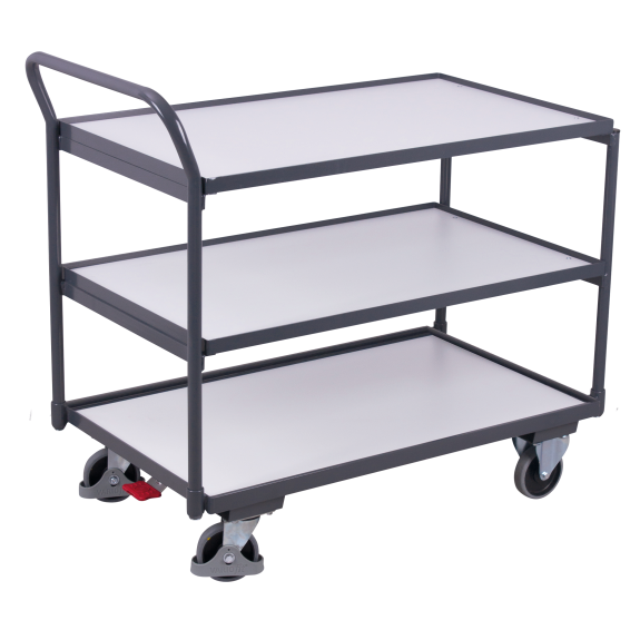 ESD Tischwagen mit gebogenem Schiebegriff und 3 Ladeflächen 835x490mm-Beschreibung lesen