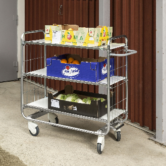 Bordwagen verzinkt mit 2 laminierten Böden 1195x470mm und vergitterten Stirnwänden und Bremse-Beschreibung lesen