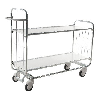Bordwagen verzinkt mit 2 laminierten Böden 1195x470mm und vergitterten Stirnwänden und Bremse-Beschreibung lesen