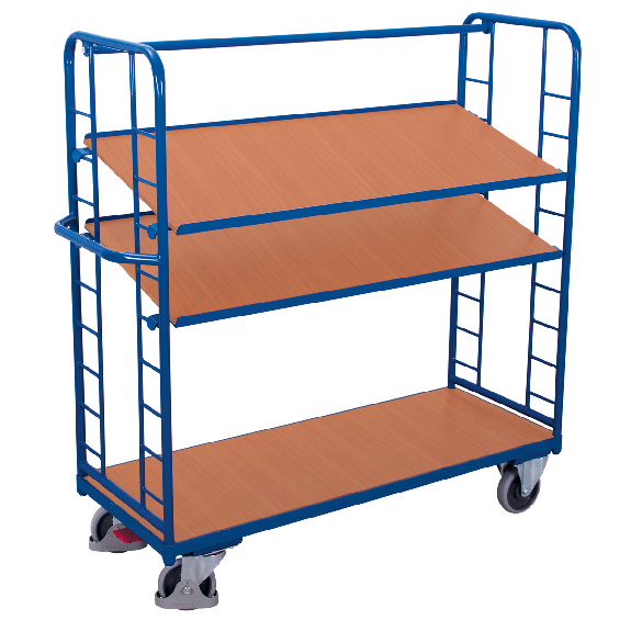 Etagenwagen mit Seiten aus Drahtgitter, Rohrschiebegriff und 2 neigbaren Etagenboden 1650x650mm-Beschreibung lesen