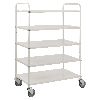 Etagenwagen mit 5 Böden 900x440mm pulverbeschichtet in weiß 24mm Rand mit Bremse