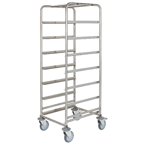 Edelstahl-Kistenwagen 560x500x1565mm mit 7 Etagen, Gummibereifung und Bremse Edelstahl-Kistenwagen 560x500x1565mm mit 7 Etagen, Gummibereifung und Bremse-Beschreibung lesen