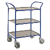 Kongamek Tablettwagen 770x495x960mm blau pulverbeschichtet mit Bremse und 3 Tabletts in grau