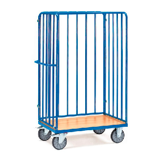 Chariot haut pour colis, 3 ridelles à barres-Lire la description
