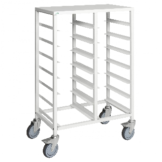 Kongamek Tablettwagen 720x430x1095mm pulverbeschichtet mit Platz für 14 Tabletts-Beschreibung lesen