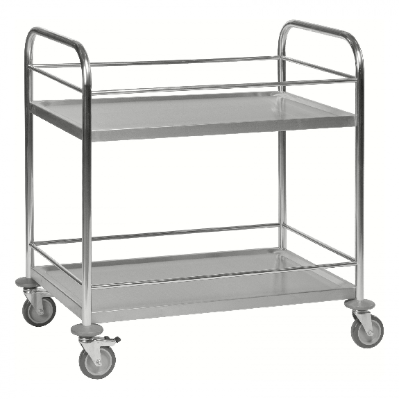 Kongamek Edelstahl- Tischwagen rostfrei mit 2 Böden 825x500mm mit Umrandung und Bremse-Beschreibung lesen