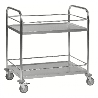 Kongamek Edelstahl- Tischwagen rostfrei mit 2 Böden 825x500mm mit Umrandung und Bremse-Beschreibung lesen