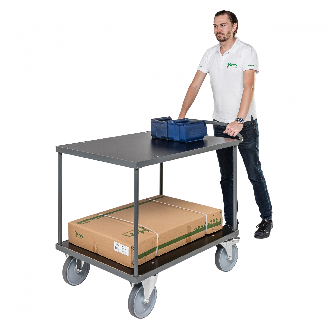 Ergonomischer Tischwagen dunkelgrau 1110x700x965 mm mit MDF-Platte, Gummibereifung und Bremse-Beschreibung lesen