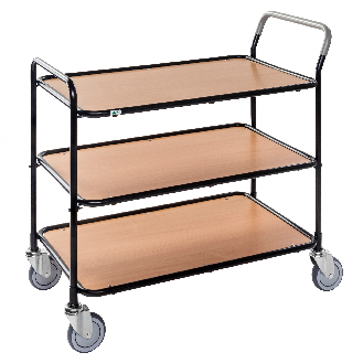 Tischwagen aus lackiertem Stahlrohr 850x508mm Ladefläche in Bucheoptik mit 3 Etagen-Beschreibung lesen
