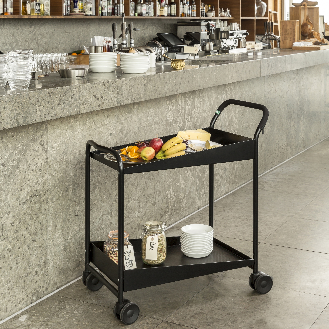 Tischwagen "Kongadesign" 690x435mm Ladefläche in schwarz mit Rand und Bremse-Beschreibung lesen