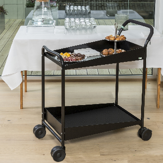 Tischwagen "Kongadesign" 690x435mm Ladefläche in schwarz mit Rand und Bremse-Beschreibung lesen