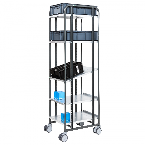 Handhabungswagen dunkelgrau 1277x638x1300mm mit einstellbaren Böden-Beschreibung lesen