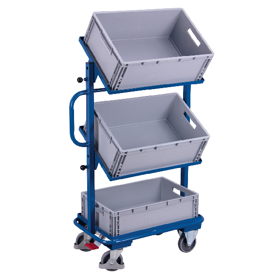VARIOfit Beistellwagen inklusive Kunststoffkisten mit 3 offenen Böden, neigbar 610x410mm VARIOfit Beistellwagen inklusive Kunststoffkisten mit 3 offenen Böden, neigbar 610x410mm-Beschreibung lesen