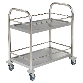 Kongamek kleiner Edelstahl- Tischwagen rostfrei mit 2 Böden 665x365mm mit Umrandung und Bremse-Beschreibung lesen