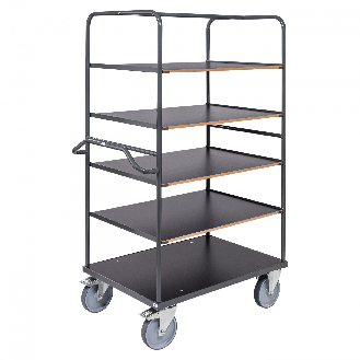 Ergonomischer Etagenwagen dunkelgrau 1100x700x1800 mm mit 5 Etagen, Gummibereifung und Bremse-Beschreibung lesen