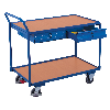 Tischwagen mit gebogenem Schiebegriff, 2 Schubladen und 2 Ladeflächen 985x595mm