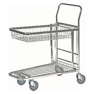Kongamek Einkaufswagen mit 2 Böden und Gitterkorb 870x530x1010mm Gummi 300kg Tragkraft ohne Bremse-Beschreibung lesen
