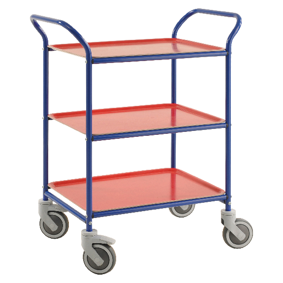 Tablet Car 770x495x960mm Powder Blue -coated avec freins et 3 plateaux en rouge-Leggi tutto