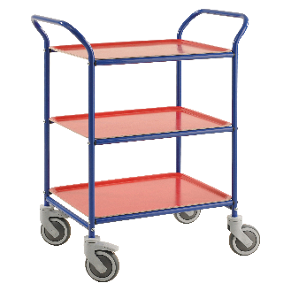 Kongamek Tablettwagen 770x495x960mm blau pulverbeschichtet mit Bremse und 3 Tabletts in rot-Beschreibung lesen
