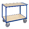 Tischwagen in blau 1200x680x934mm in Holzoptik mit Schiebegriff, Elastikbereifung und Bremse