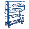Etagenwagen mit vergitterten Seiten, Rohrschiebegriff und 3 neigbaren Drahtgitterböden 1650x650mm