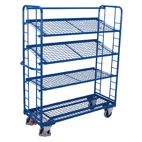 Etagenwagen mit vergitterten Seiten, Rohrschiebegriff und 3 neigbaren Drahtgitterböden 1650x650mm Etagenwagen mit vergitterten Seiten, Rohrschiebegriff und 3 neigbaren Drahtgitterböden 1650x650mm-Beschreibung lesen