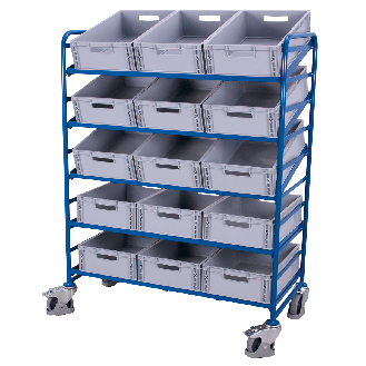 Eurokastenwagen mit 15 Kunststoffkisten und 5 Etagen 1240x610mm-Beschreibung lesen