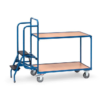 Chariot pour commandes, 2 plateaux avec marchepied-Lire la description