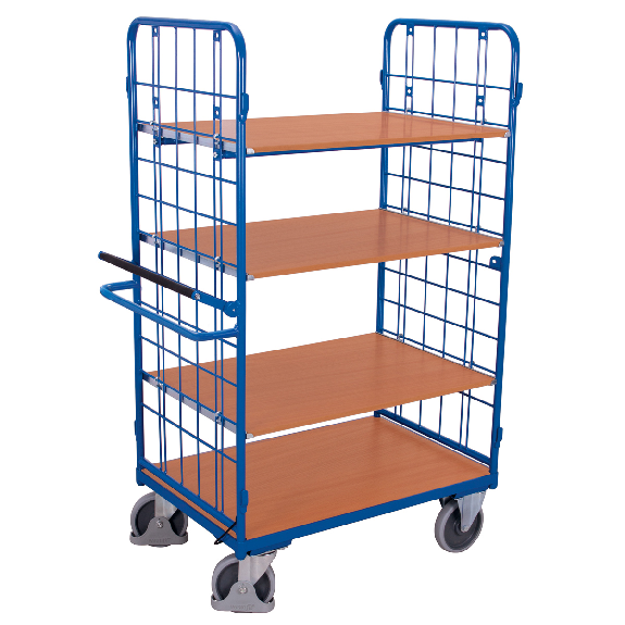 Etagenwagen, hoch mit Totmannbremse, seitlich vergittert und 3 Ladeflächen 1000x700mm-Beschreibung lesen